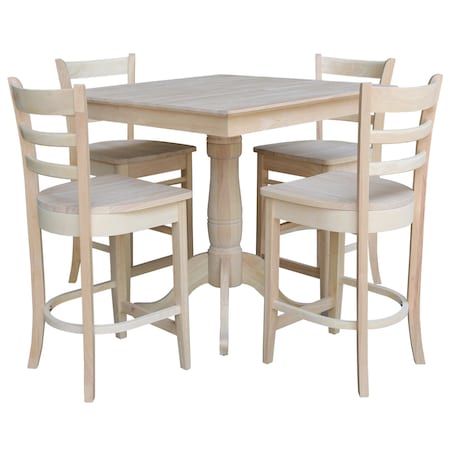 International Concepts 36 in. x 36 in. Square Top Pedestal Table  With 4 Counter Height Stools Set of 5 K-3636TP-6B-S6172-4